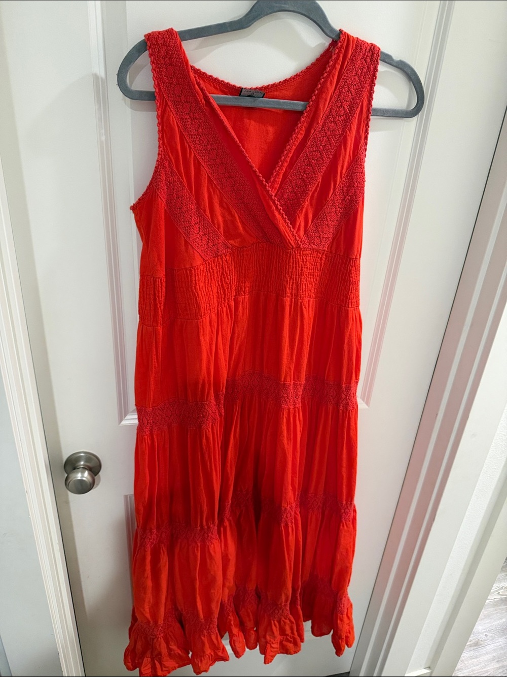 Sleeveless Red Tiered Maxi Dress with V-Neck